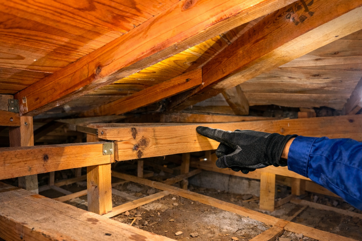 天井裏で侵入経路を特定し、害獣の通り道を確認（鹿児島｜南日本消毒）