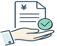 南日本消毒の料金案内｜無理な工事提案をせず納得して検討できることを表す見積書と手のアイコン