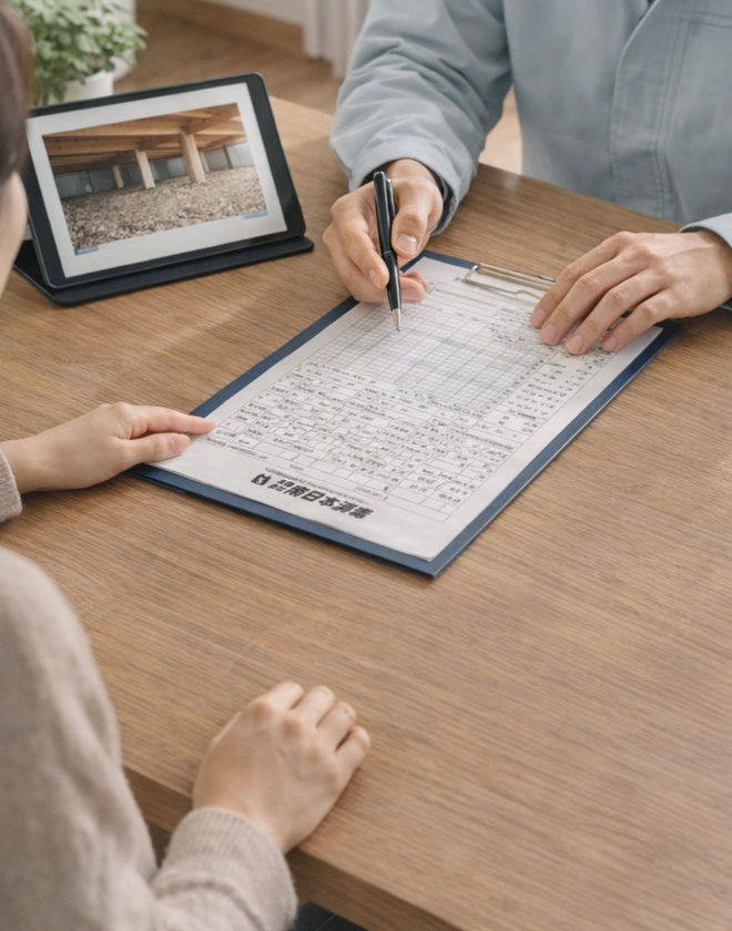 南日本消毒スタッフが見積り内容を説明する料金・保証ページ用イメージ